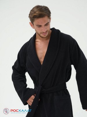 Мужской махровый халат с шалькой черный МЗ-03 (100)