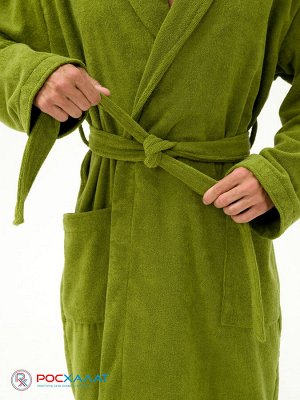 Мужской махровый халат с шалькой хаки МЗ-03 (125)