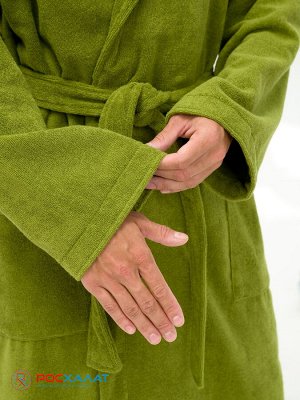 Мужской махровый халат с шалькой хаки МЗ-03 (125)