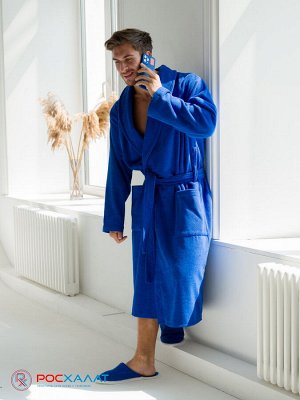 Мужской махровый халат с шалькой синий МЗ-03 (89)