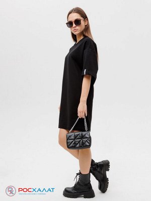 Трикотажное женское платье-футболка оверсайз черное ВП-09 (7)