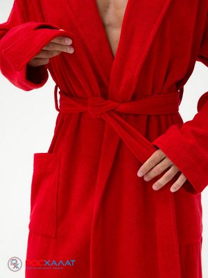 Мужской махровый халат с шалькой красный МЗ-03 (67)