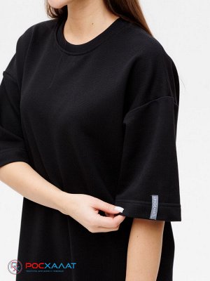 Трикотажное женское платье-футболка оверсайз черное ВП-09 (7)