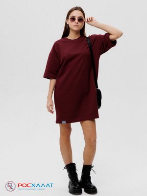 Трикотажное женское платье-футболка оверсайз темно-бордовое ВП-09 (28)