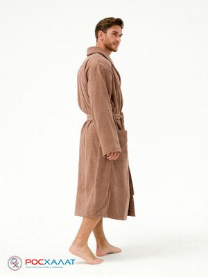 Мужской махровый халат с шалькой коричневый МЗ-03 (118)