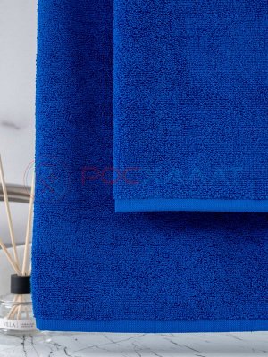 Махровое полотенце без бордюра синее ПМ-89