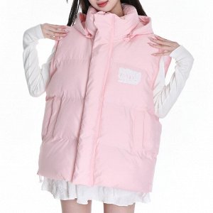 Зимняя куртка-трансформер (куртка-жилетка) с капюшоном, свободного кроя, розовый
