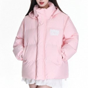 Зимняя куртка-трансформер (куртка-жилетка) с капюшоном, свободного кроя, розовый