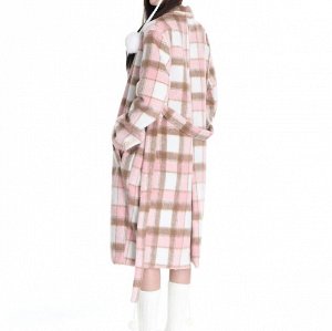 Женское осенне-весеннее клетчатое пальто, розовый/коричневый/белый