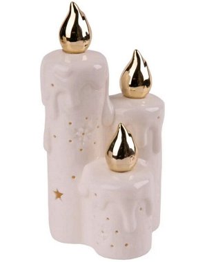 Новогоднее украшение Три свечи из фарфора, со светодиодной подсветкой, 9x17.4 см