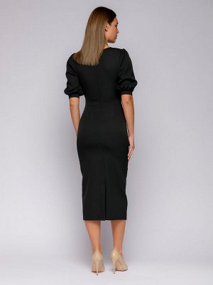 Платье-футляр черное длины миди с фигурным вырезом
