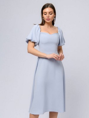 Платье серо-голубого цвета длины миди с открытыми плечами