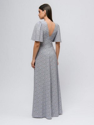 1001 Dress Платье голубого цвета с принтом длины макси с глубоким вырезом