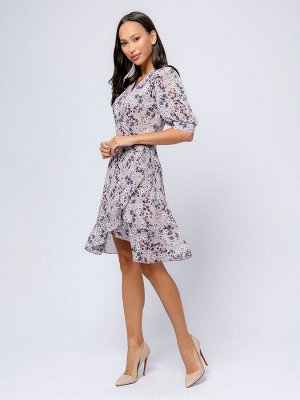 1001 Dress Платье серое с цветочным принтом длины мини с запахом