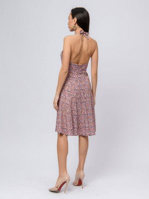 1001 Dress Платье розовое с цветочным принтом длины мини с завязками на шее
