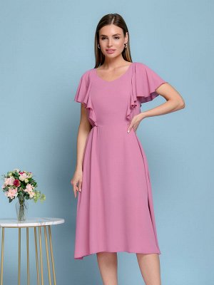 1001 Dress Платье розовое длины миди с V-образным вырезом и воланами на плечах