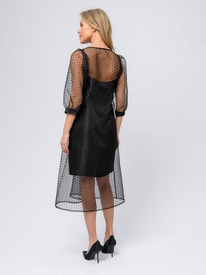 Платье черное двухслойное длины миди с фатиновым верхом