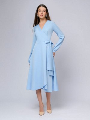 1001 Dress Платье светло-голубое длины миди с запахом и длинными рукавами