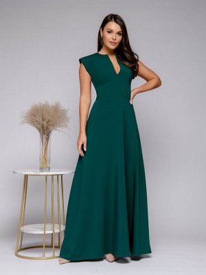 Платье зеленое длины макси с глубоким декольте
