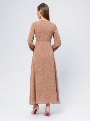 Платье цвета мокко в горошек с длинными рукавами