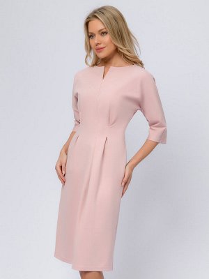 1001 Dress Платье розовое длины миди с защипами на талии и рукавами 3/4