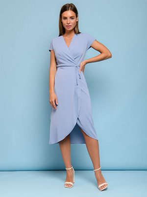 1001 Dress Платье голубое длины миди с запахом и короткими рукавами