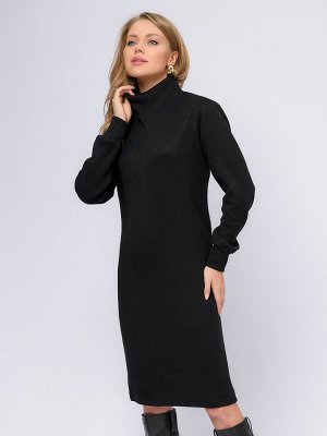 Платье трикотажное утепленное черного цвета с высоким воротом