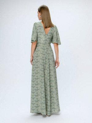 1001 Dress Платье оливкового цвета с принтом длины макси с глубоким вырезом