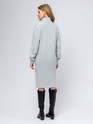 1001 Dress Платье трикотажное утепленное серого цвета с высоким воротом