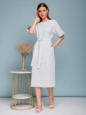 1001 Dress Платье длины миди белое в зеленую полоску с короткими рукавами