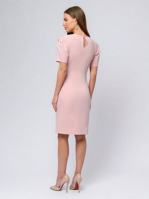 Платье розовое длины мини с объемными рукавами