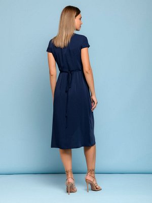 1001 Dress Платье темно-синее длины миди с запахом и короткими рукавами