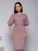 Платье розовое длины мини с поясом и рукавом &quot;летучая мышь&quot;