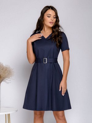 1001 Dress Платье темно-синее с короткими рукавами и поясом