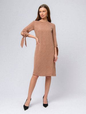 1001 Dress Платье цвета мокко в горошек длины мини с завязками на рукавах