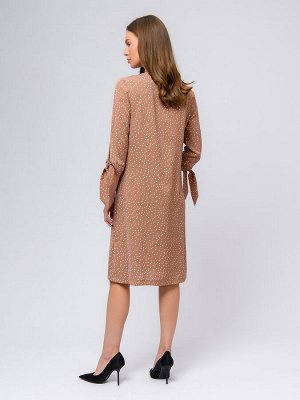 1001 Dress Платье цвета мокко в горошек длины мини с завязками на рукавах