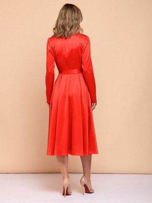 1001 Dress Платье красное длины миди с объемными плечами и длинными рукавами