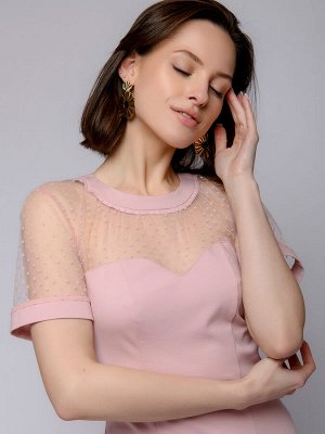 1001 Dress Платье-футляр розовое с отделкой фатином и короткими рукавами
