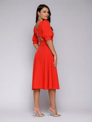 1001 Dress Платье красное длины миди с фигурным вырезом на спинке