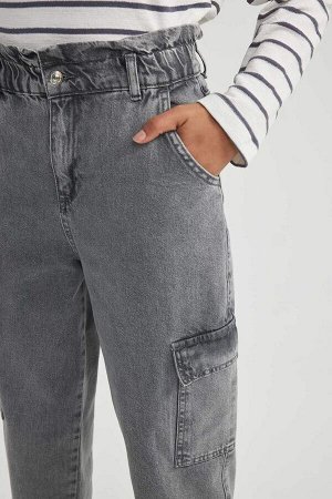 DEFACTO Джинсовые брюки карго длиной до щиколотки с высокой талией в бумажном пакете