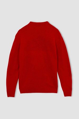 DEFACTO Красный свитер с круглым вырезом в новогодней тематике