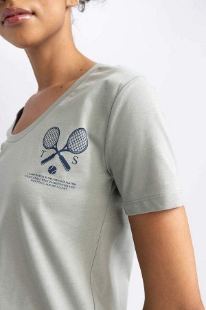 DeFactoFit Приталенная футболка со спортивным принтом и V-образным вырезом с короткими рукавами