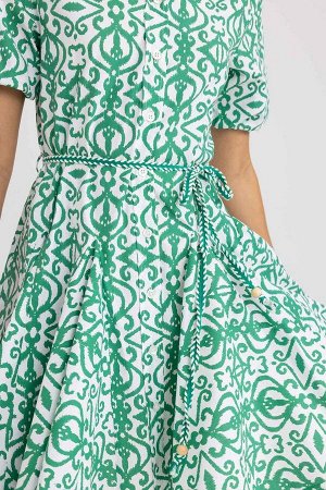 Мини-платье из махрового хлопка с рубашечным воротником и короткими рукавами