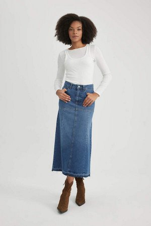 Длинная джинсовая юбка-миди