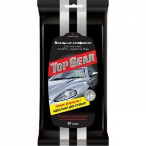 Салфетки влажные "Top Gear" для стекол, зеркал, фар, пакетная уп.30шт (1/64) Tg-0382