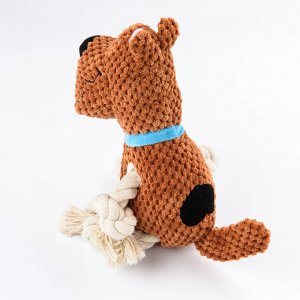 Игрушка Mr.Kranch для собак "Собачка" плюшевая с канатиками и пищалкой 22 см коричневая