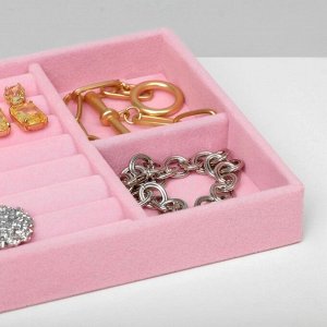 Подставка для украшений 4 места и 7 полос для колец, 21x12.3x2.3 см, цвет розовый