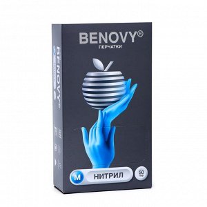 Перчатки Benovy медицинские нитриловые текстурированные  голубые 3,0 гр   M, 50 пар уп.