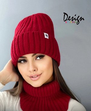 Комплект вязаный унисекс шапка+снуд(красный)