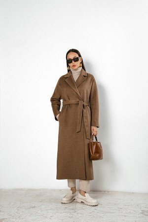 Шерстяное Пальто В Стиле Max Mara, Ореховое. Арт. 1008